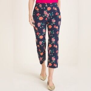 Chicos Stretch Textural Floral Cropped Pants 14 Preppy Casual Office Cottage